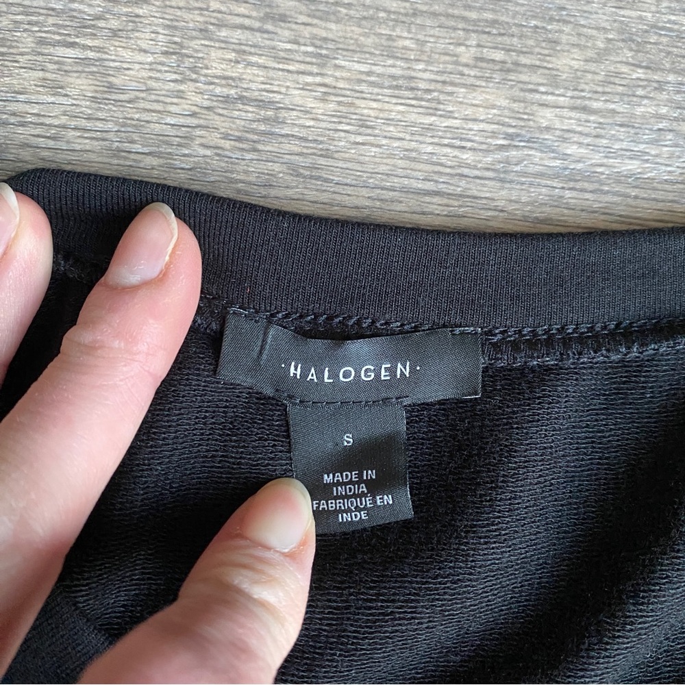 Halogen Long Bell Sleeve Ruffle Modal Blend Modest Black Dress sz s - Picture 4 of 8